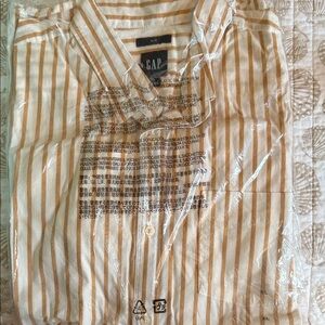 GAP Men's Beige and White Striped Button Down Shirt